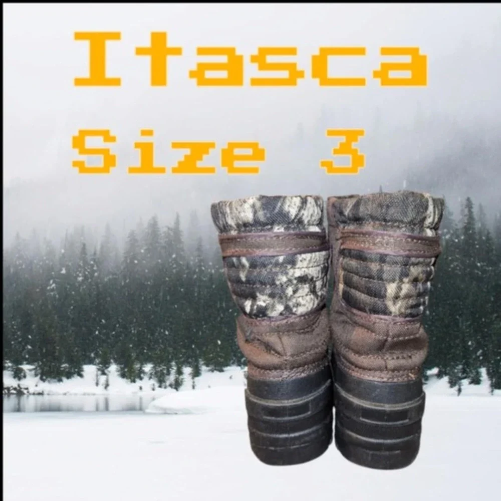 Boy's Itasca Brown Camo Leather Boots Zip‎ Up Size 3 (4505)